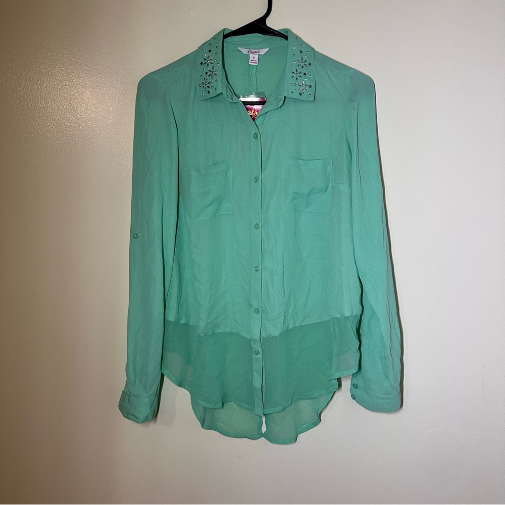 Candie's Teal Button Down‎ Shirt with Studded Collar